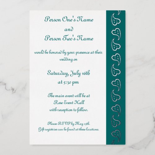 Sweet Paisley Hearts in Teal Foil Invitation