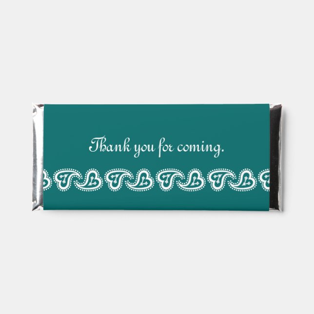 Sweet Paisley Hearts in Teal Hershey Bar Favors (Front)