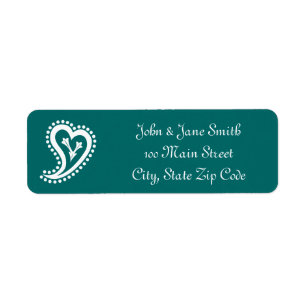 Sweet Paisley Hearts in Teal Return Address Label