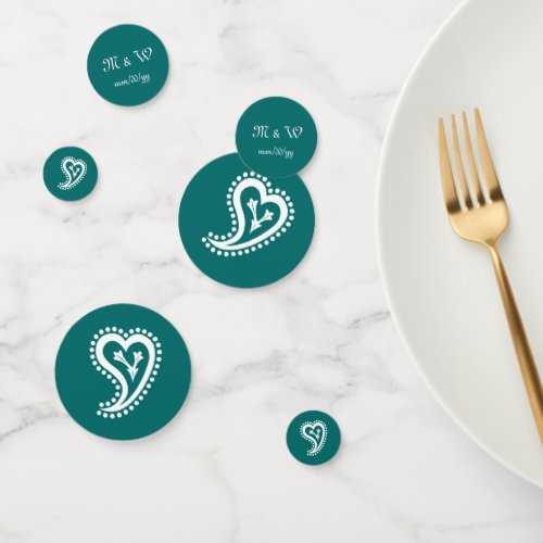 Sweet Paisley Hearts in Teal Table Confetti