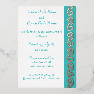 Sweet Paisley Hearts in Turquoise Foil Invitation