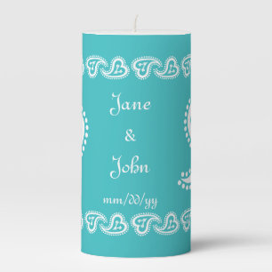 Sweet Paisley Hearts in Turquoise Pillar Candle