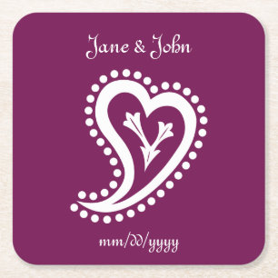 Sweet Paisley Hearts in Wine Paper Coaster