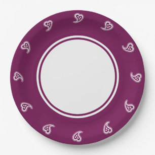 Sweet Paisley Hearts in Wine Paper Plate