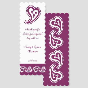 Sweet Paisley Hearts in Wine Wedding Favor Bookmarks