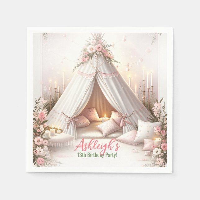 Sweet Pajama Party Girly Sleepover Birthday Napkins (Front)