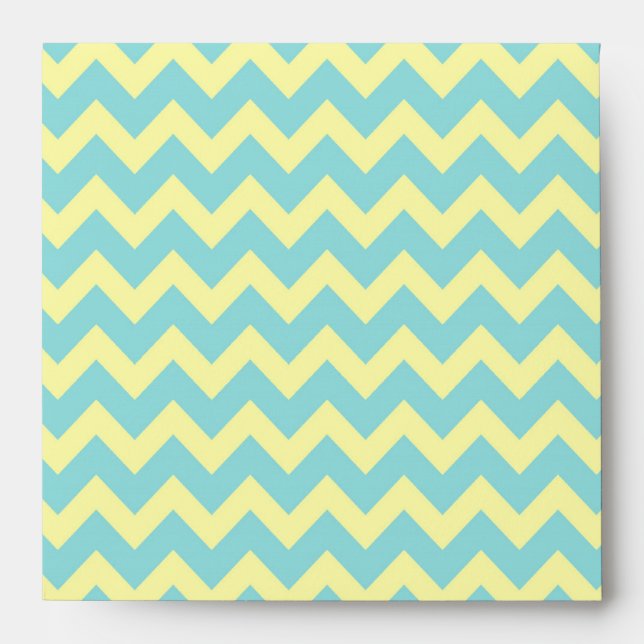 Sweet Pale Teal Blue and Yellow Chevron Pattern Envelope (Front)
