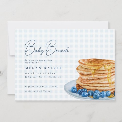 Sweet Pancake Blue Gingham Boy Baby Shower Brunch Invitation