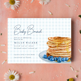 Sweet Pancake Blue Gingham Boy Baby Shower Brunch Invitation