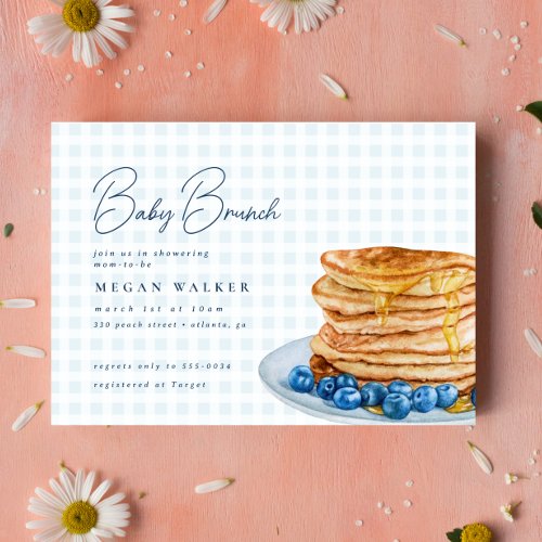 Sweet Pancake Blue Gingham Boy Baby Shower Brunch Invitation