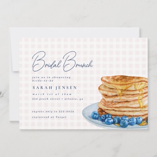 Sweet Pancake Pink Gingham Bridal Shower Brunch Invitation