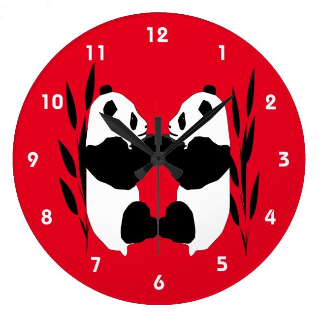 Sweet Panda Bear Animals Red Wall Clock