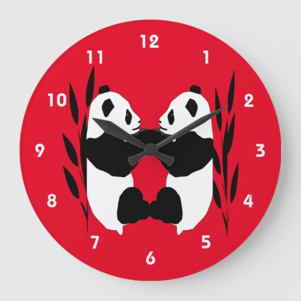 Sweet Panda Bear Animals Red Wall Clock