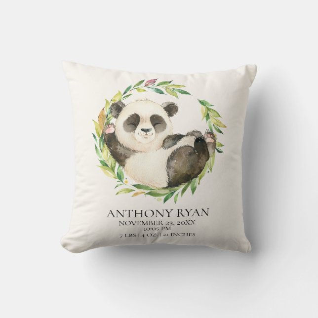 Sweet Panda Bear Baby Birth Stats Pillow (Front)