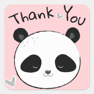 Sweet Panda Bear Face Thank You Square Sticker