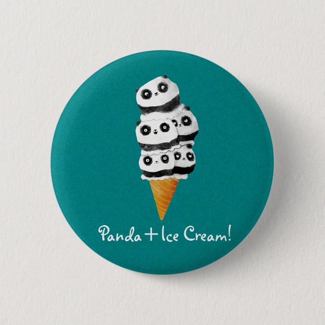 Sweet Panda Bear Ice Cream Cone Button (Front)