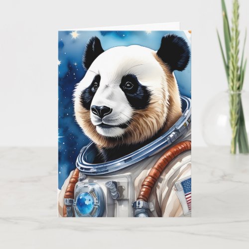 Sweet Panda Bear in Astronaut Suit Outer Space Card