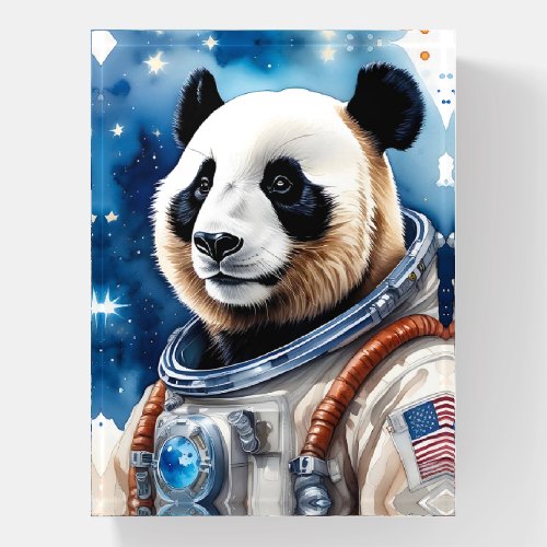 Sweet Panda Bear in Astronaut Suit Outer Space Paperweight