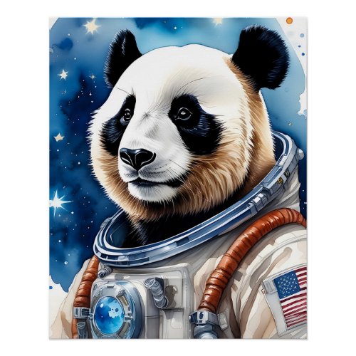 Sweet Panda Bear in Astronaut Suit Outer Space Poster