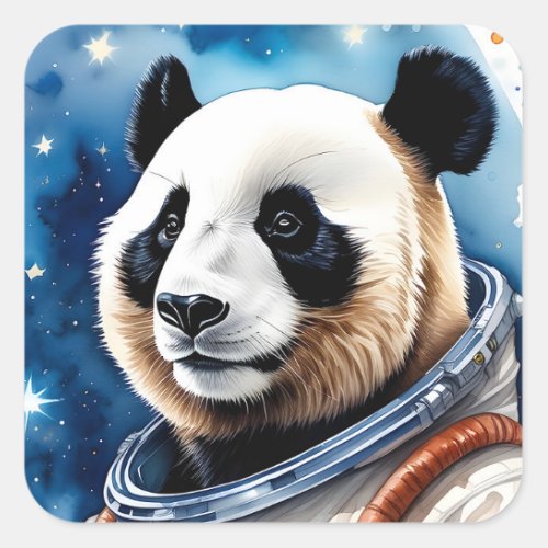 Sweet Panda Bear in Astronaut Suit Outer Space Square Sticker