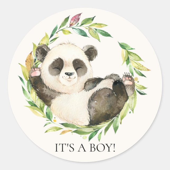 Sweet Panda Bear It' a Boy Favor Sticker (Front)