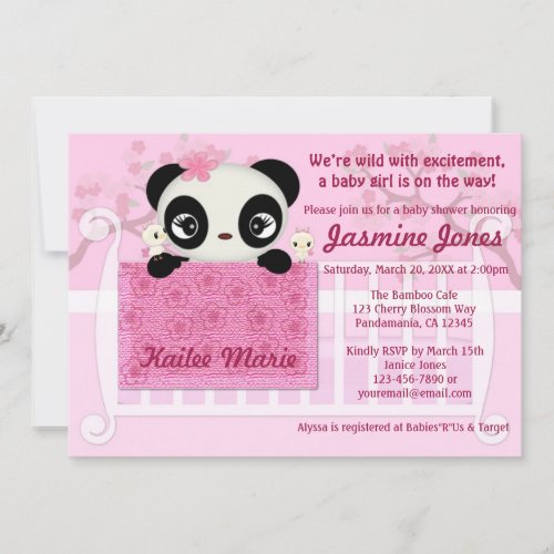 Sweet PANDA Girl Baby Shower Invitation Pink
