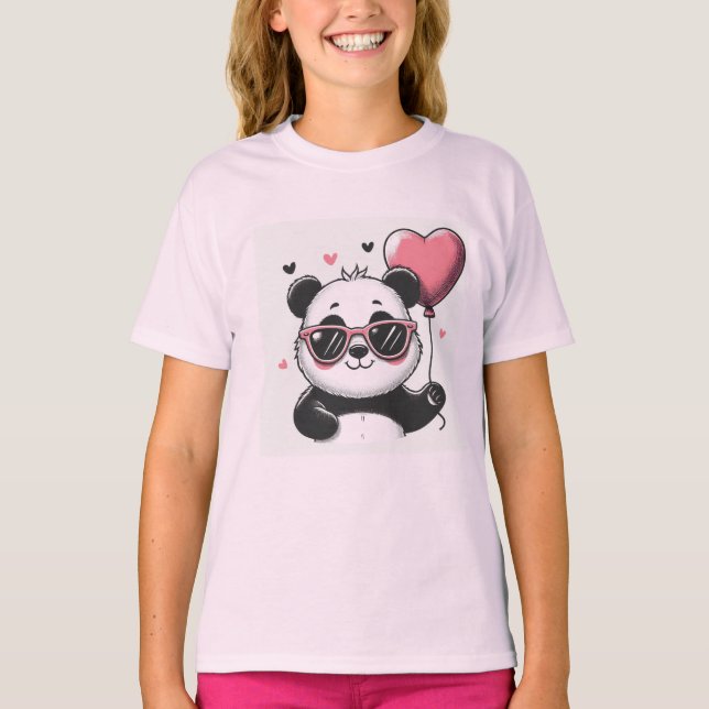 Sweet Panda Holding a Heart Balloon T-Shirt (Front)