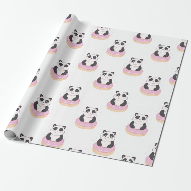 Sweet Panda Pattern Wrapping Paper (Unrolled)