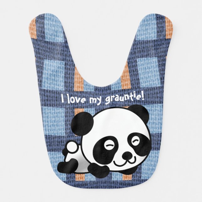 Sweet Panda, Plaid & "I Love My Grauntie!" Baby Bib (Front)