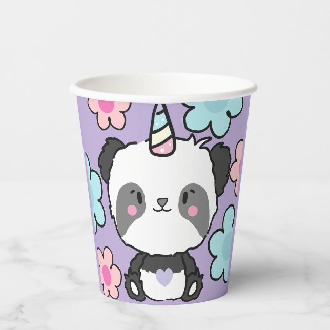 Sweet Panda Unicorn Girls Rainbow Birthday Paper Cups (Front)