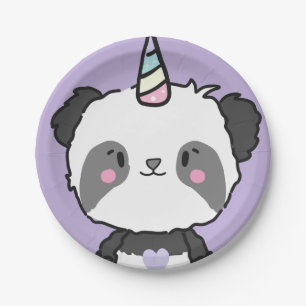 Sweet Panda Unicorn Girls Rainbow Birthday Paper Plates