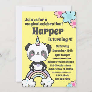 Sweet Panda Unicorn Girly Invitation