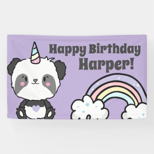 Sweet Panda Unicorn Rainbows Birthday Banner
