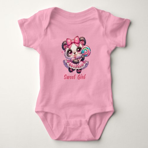 Sweet Panda with a Lollipop Baby Bodysuit