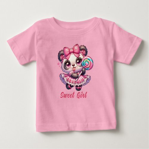 Sweet Panda with a Lollipop Baby T_Shirt
