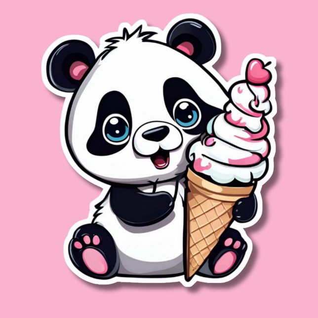 Sweet Panda with Ice Cream Cone Waterproof  Sticker (Creator Uploaded)