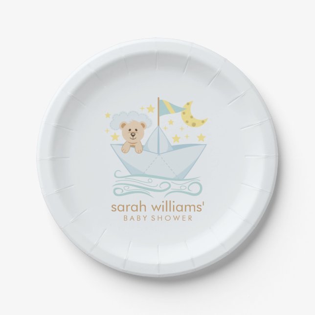 Sweet Paper Boat Bear Paper Plates (Front)