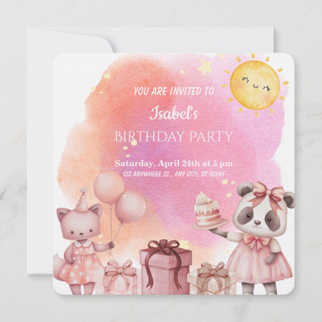 Sweet Pastel Animal Birthday Party Invitation (Front)