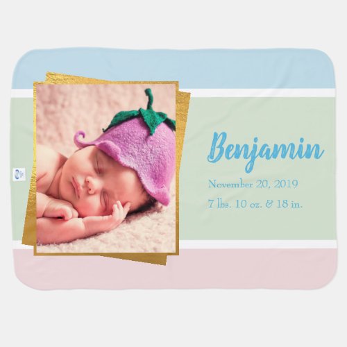 Sweet Pastel Baby Boy Photo Birth Record Stat Baby Blanket