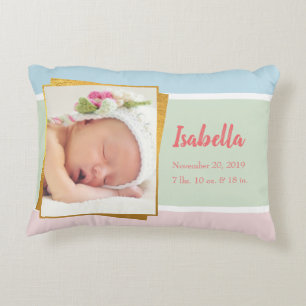Sweet Pastel Baby Girl Photo Birth Record Stat Accent Pillow