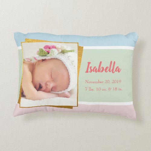 Sweet Pastel Baby Girl Photo Birth Record Stat Accent Pillow