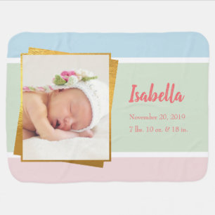 Sweet Pastel Baby Girl Photo Birth Record Stat Baby Blanket