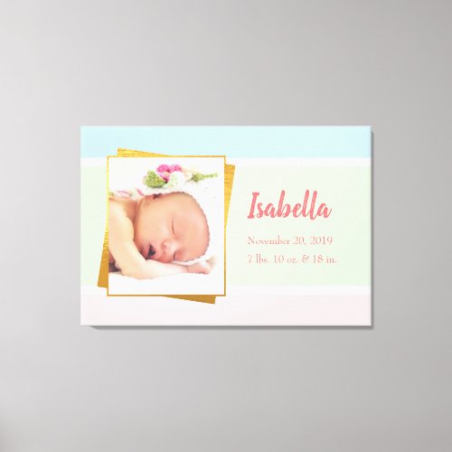 Sweet Pastel Baby Girl Photo Birth Record Stat Canvas Print