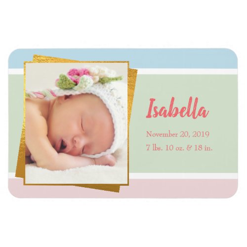 Sweet Pastel Baby Girl Photo Birth Record Stat Magnet