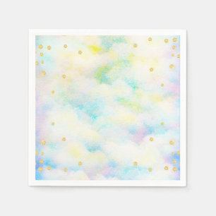 Sweet Pastel Blue And Gold Glitter Clouds Napkins