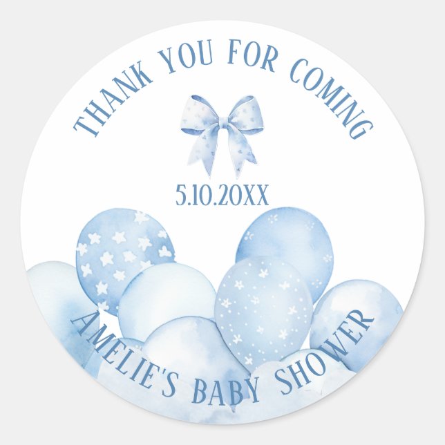 Sweet Pastel Blue Balloons Thank You Sticker (Front)