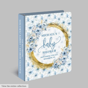 Sweet Pastel Blue Gold Flowers Baby Memory Album 3 Ring Binder