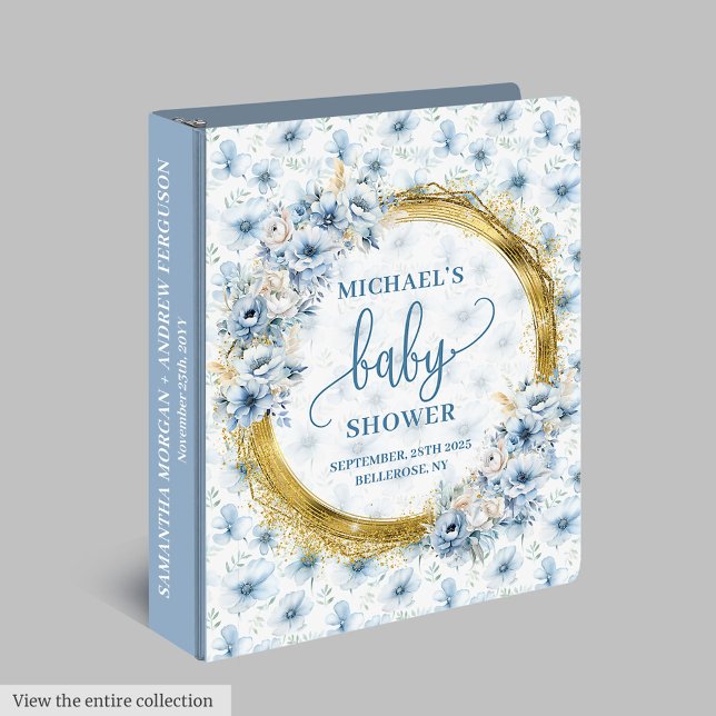 Sweet Pastel Blue Gold Flowers Baby Memory Album 3 Ring Binder (Sweet Pastel Blue Gold Flowers Baby Memory Album 3 ring binder )