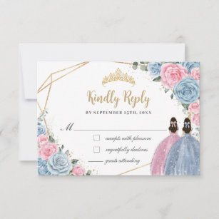 Sweet Pastel Blue Pink Quinceañera Twins Reply RSVP Card