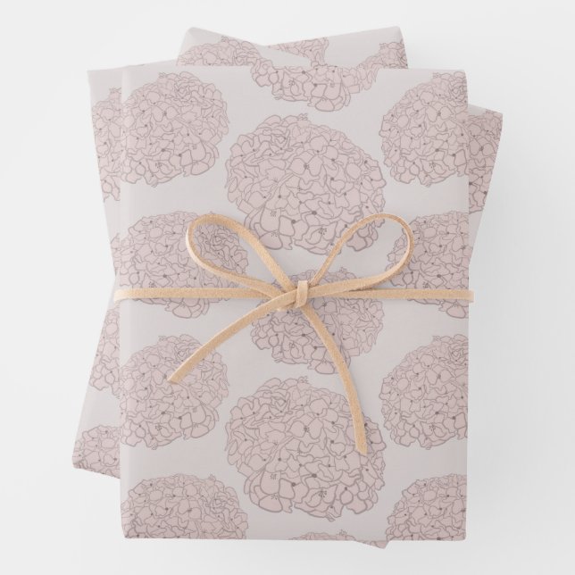 Sweet Pastel Blush Pink Girly Hydrangea Wrapping Paper Sheets (In situ)